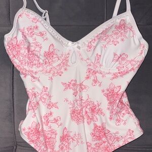 One-Piece Swimsuit with Pink Floral Print